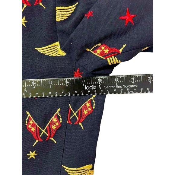 MONDI Cropped Blazer Sz 34 Germany Small Navy Blue Wings Pilot Crest 80s 90s VTG - Picture 8 of 11